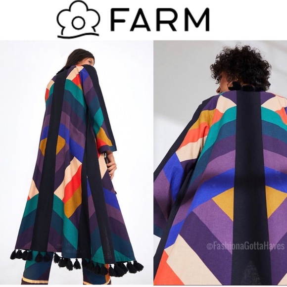 FARM Rio Jackets & Blazers - M FARM RIO Amanda Linen Stripe Kimono Wrap Duster